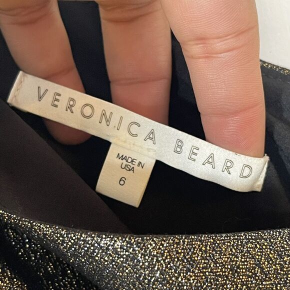 VERONICA BEARD Ensley Dress Womens Size 6 One Shoulder Black Gold Metallic - Picture 9 of 10